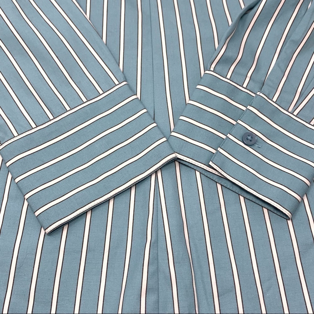 Ann Taylor Loft Classic Sky Blue White Pinstripe Long Sleeve Button Shirt Size 4 - Picture 10 of 13